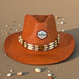 Hondo Western Style Orange Straw Cowboy Hat W/ Beaded Band & Adjustable String